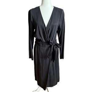 Lindex Black Long Sleeve V-Neck Wrap Dress with Tie Belt Lyocell Size Small